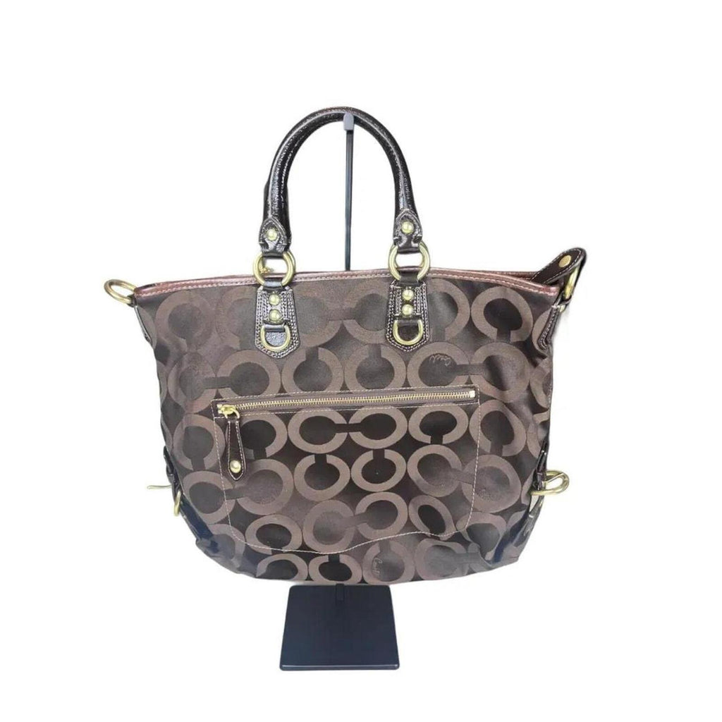 A Coach Julianne Tote Satchel in brown canvas and leather