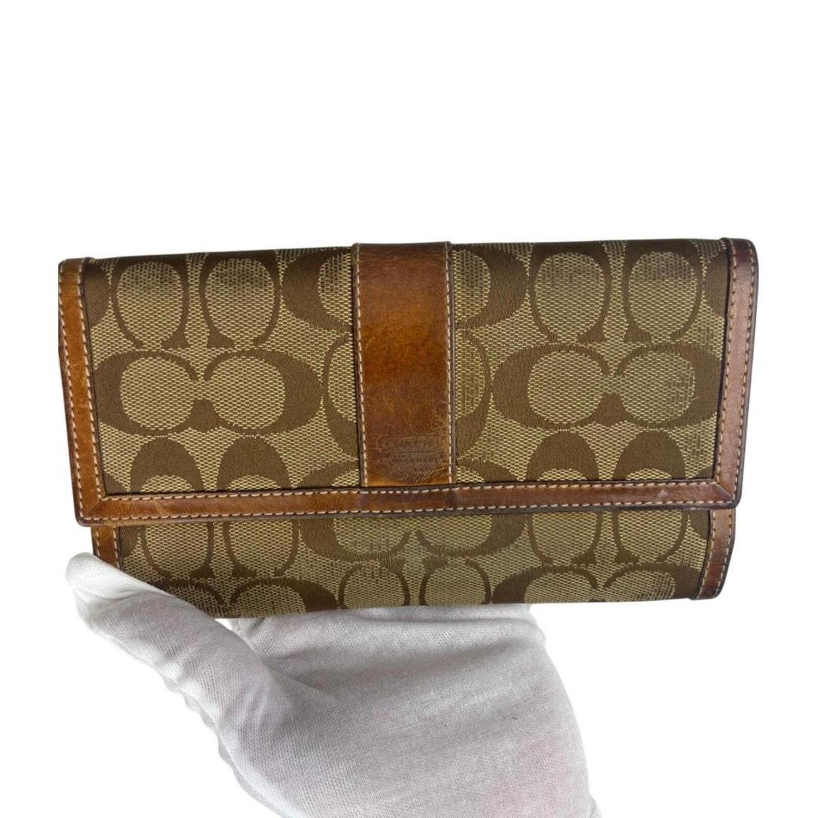 Coach signature brown & tan canvas snap wallet