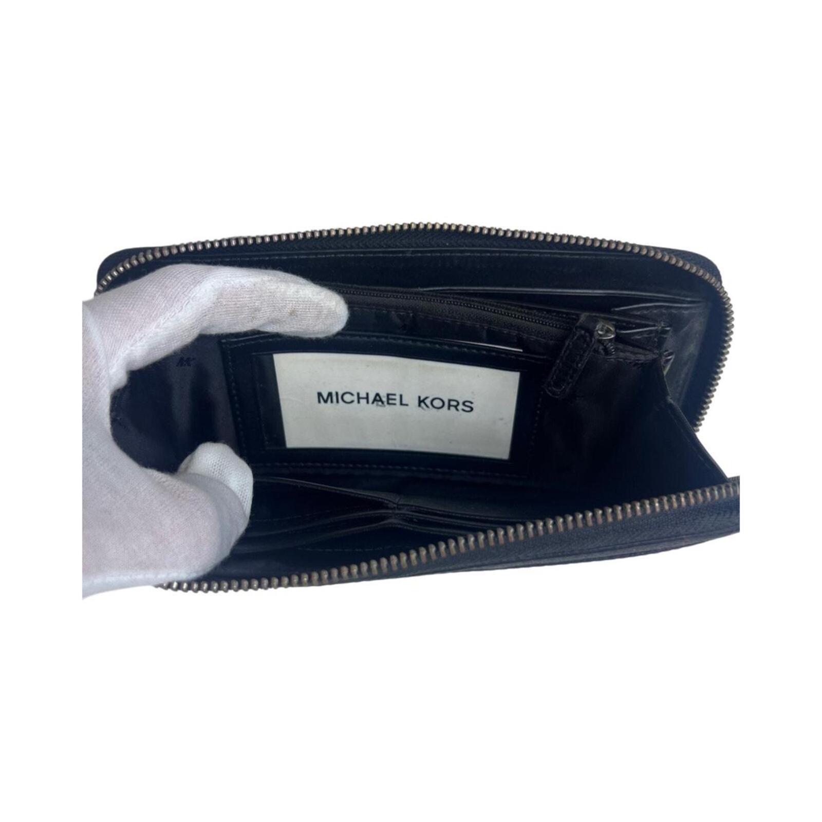 Michael Kors long black leather zipped purse
