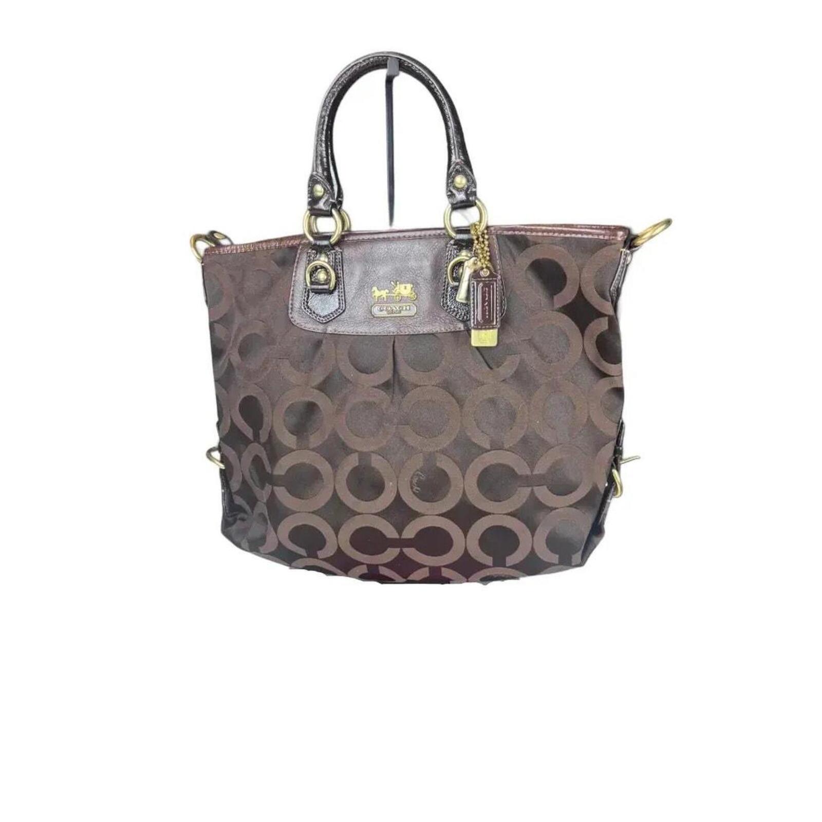 A Coach Julianne Tote Satchel in brown canvas and leather