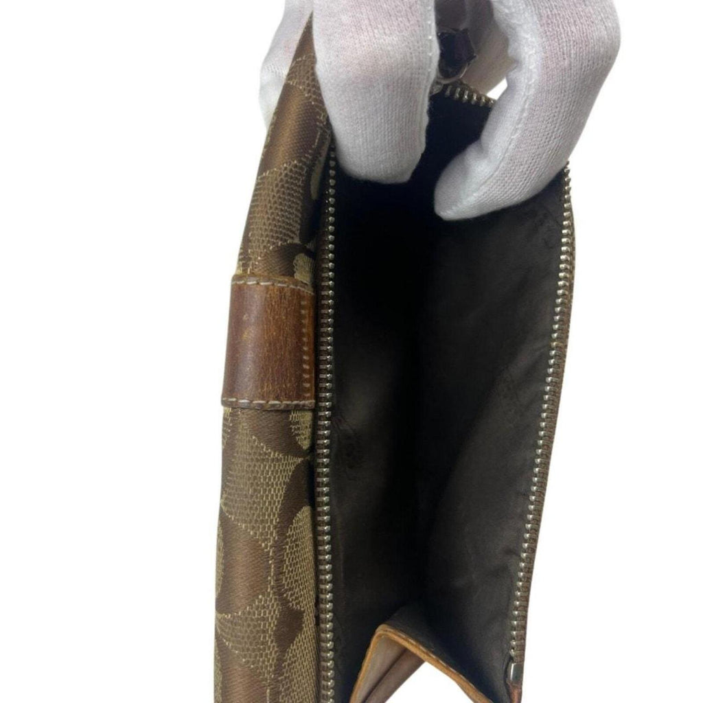 Coach signature brown & tan canvas snap wallet