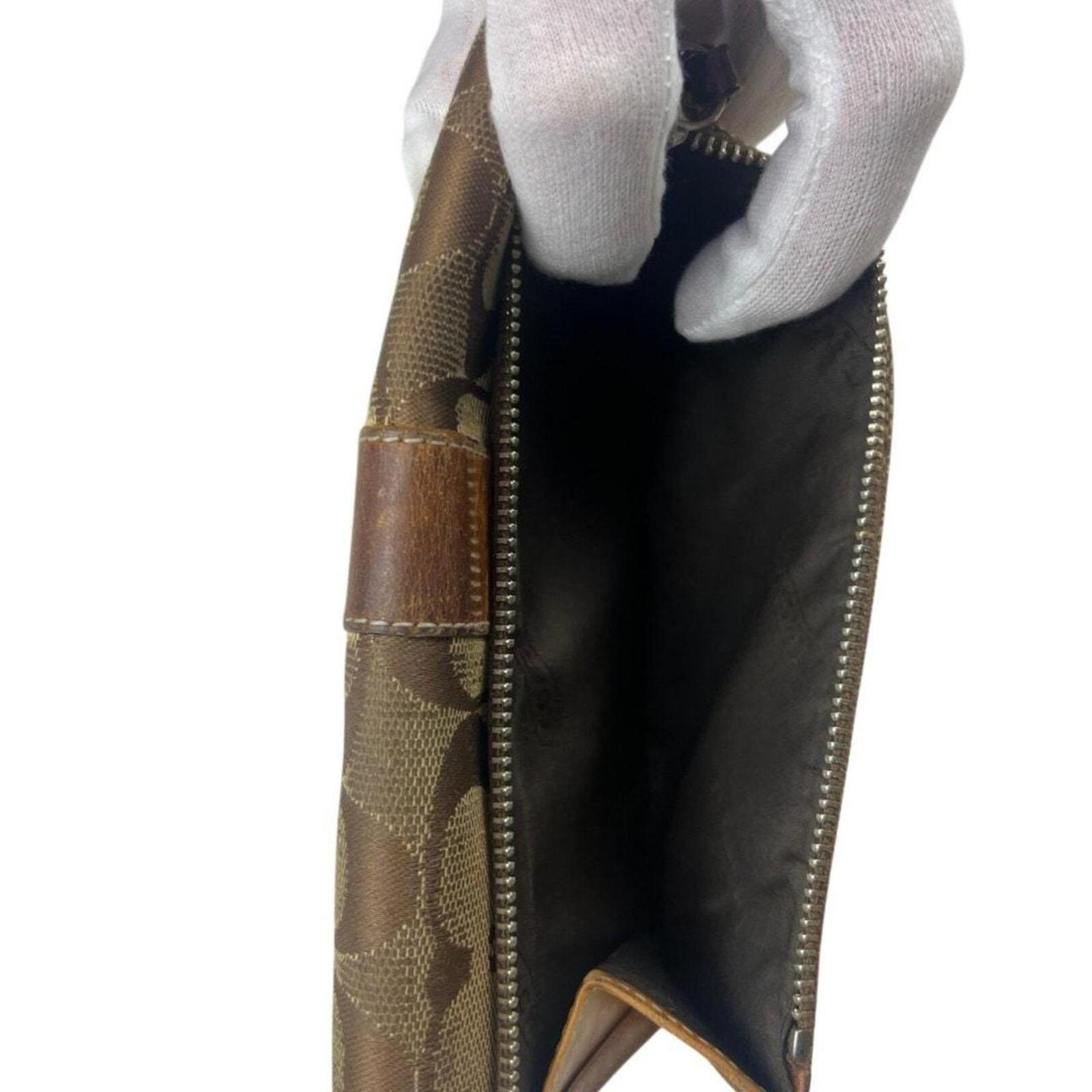 Coach signature brown & tan canvas snap wallet
