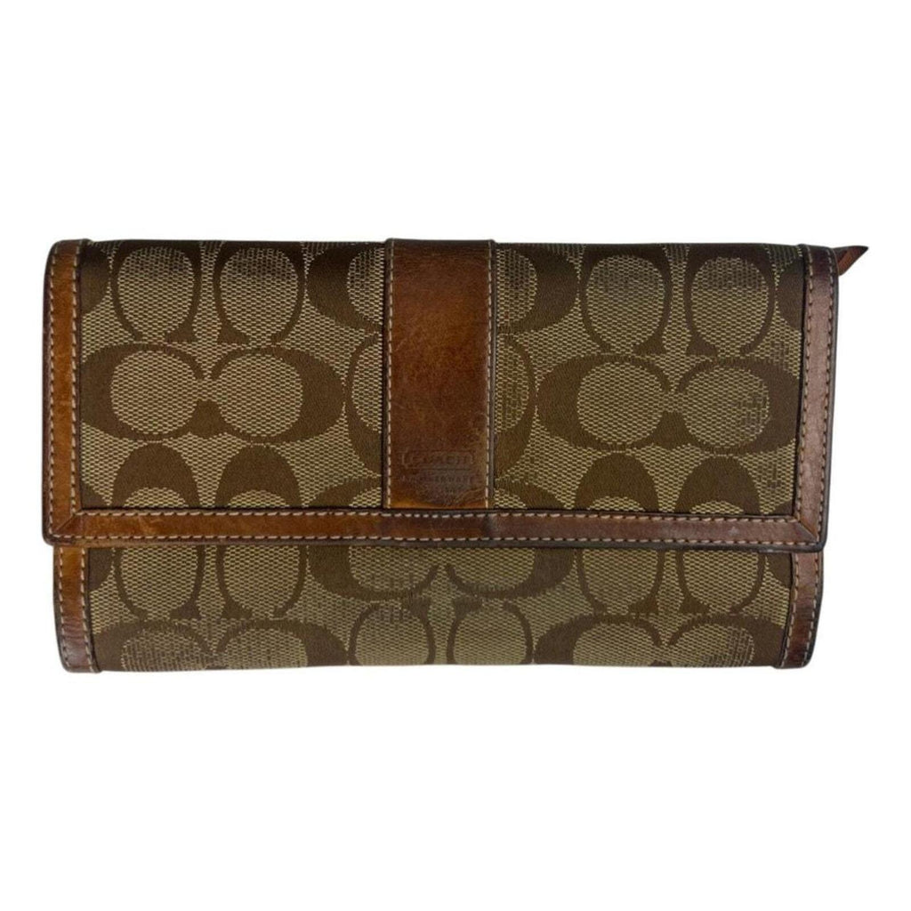 Coach signature brown & tan canvas snap wallet