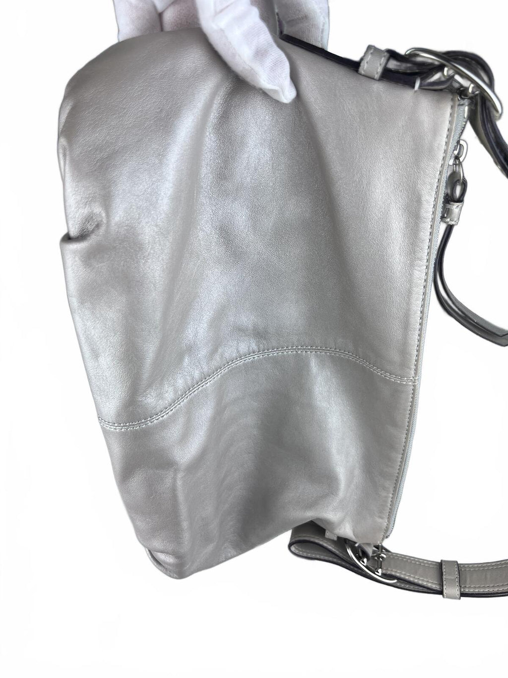 Coach Silver Metallic Leather Hobo Shoulder Bag