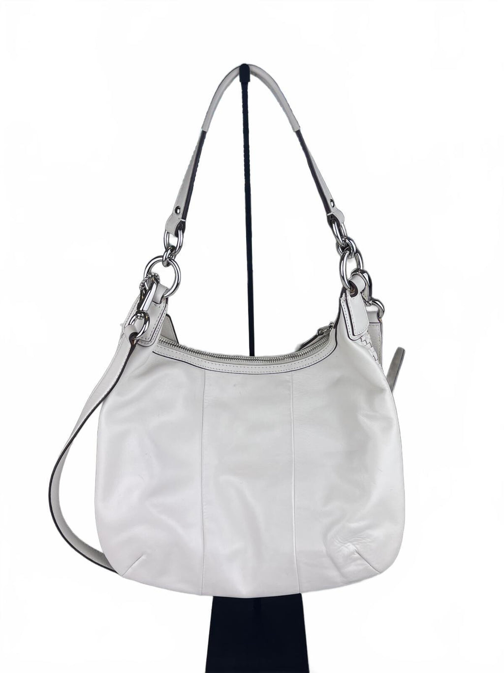 White Coach Kristin Woven Leather Hobo Shoulder Bag