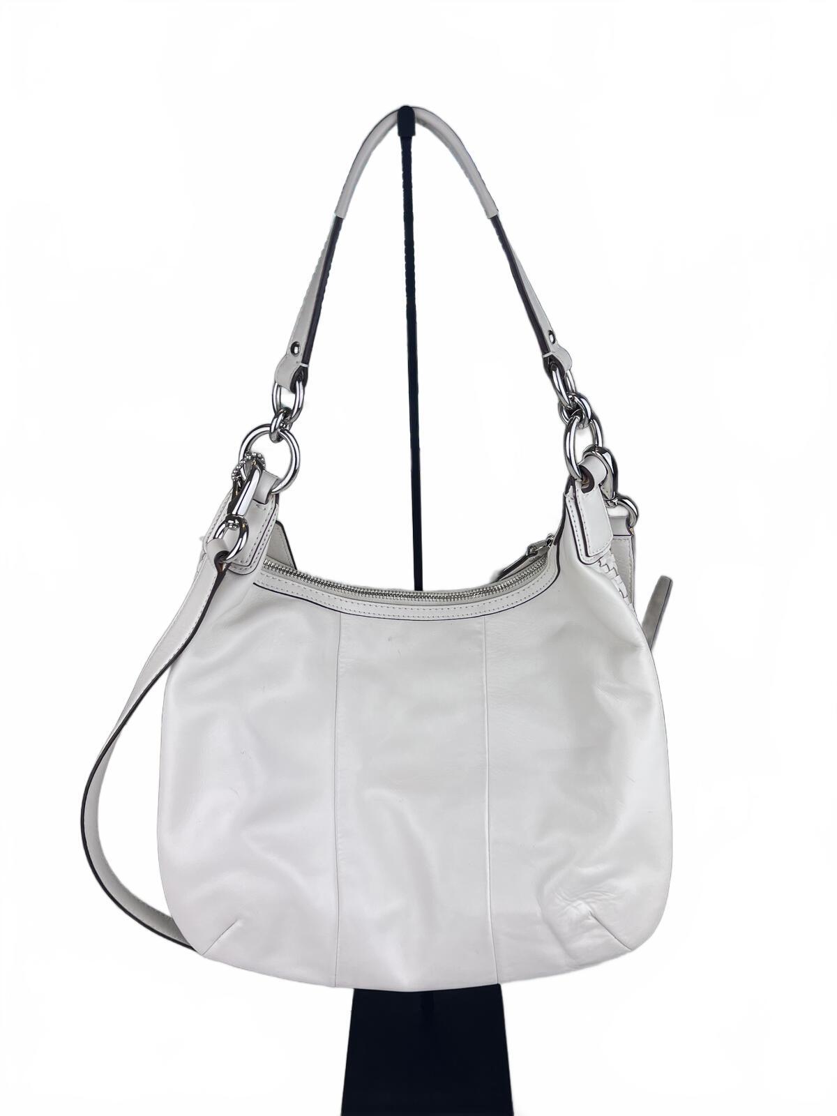 White Coach Kristin Woven Leather Hobo Shoulder Bag