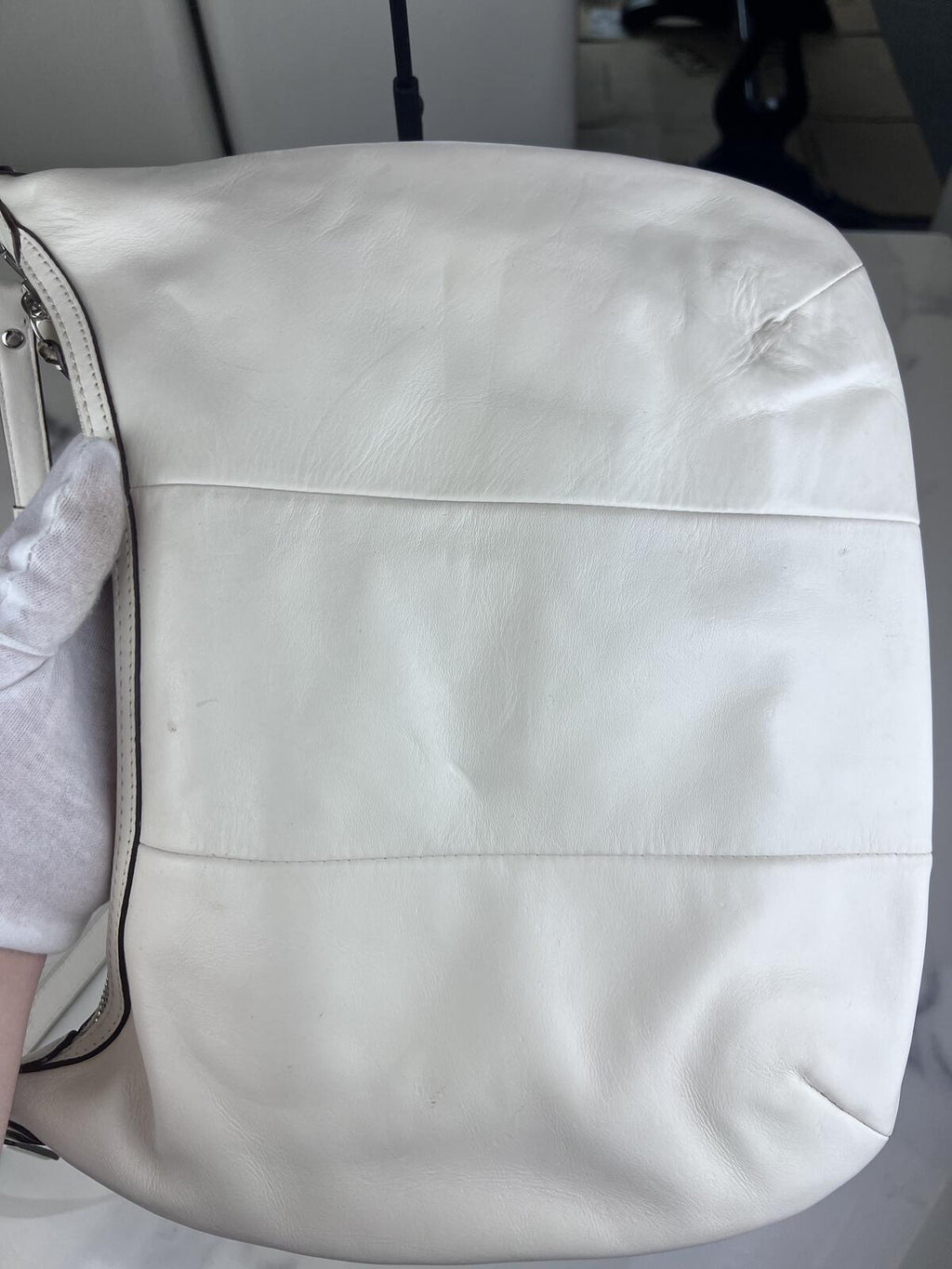 White Coach Kristin Woven Leather Hobo Shoulder Bag