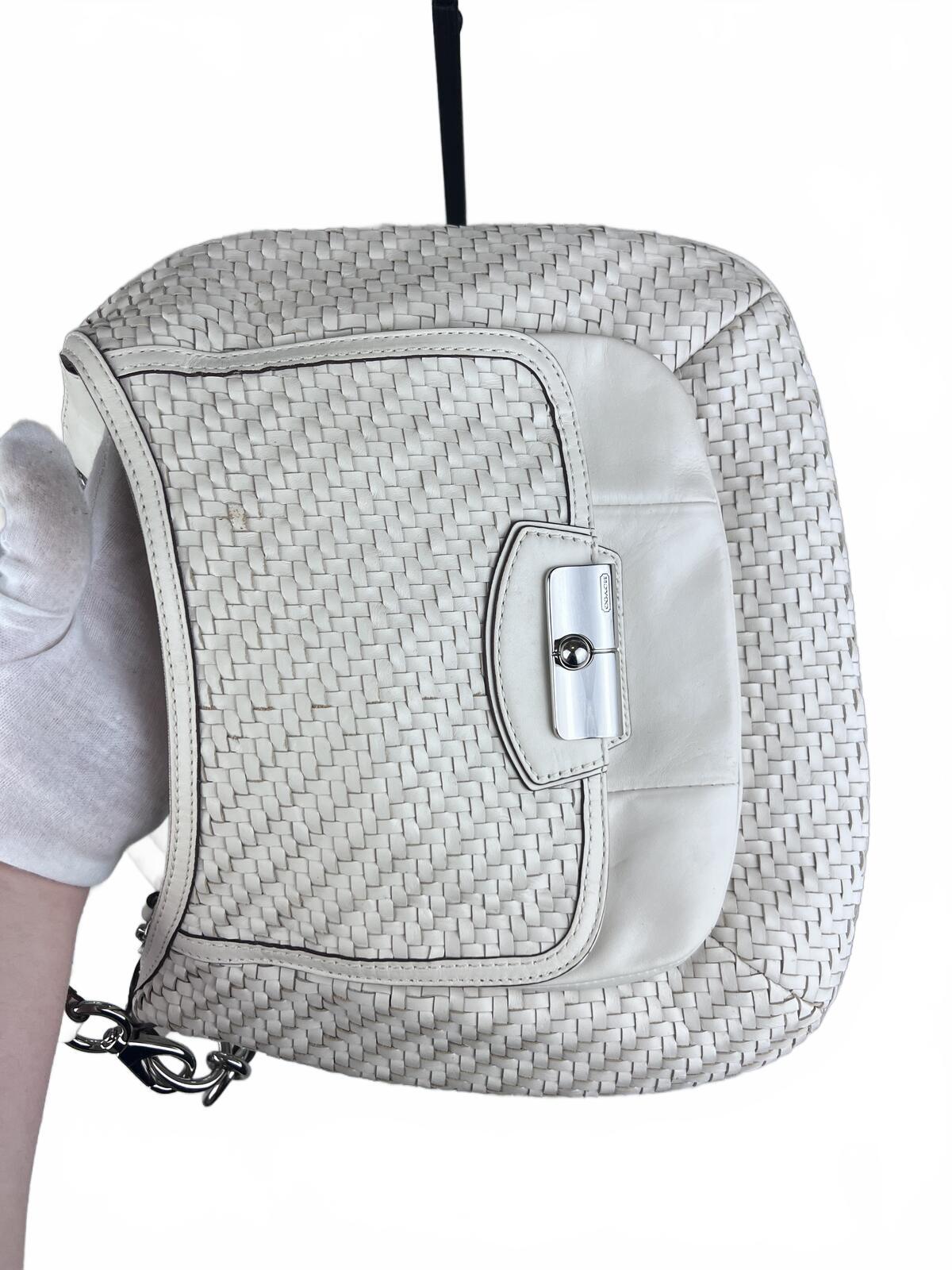 White Coach Kristin Woven Leather Hobo Shoulder Bag
