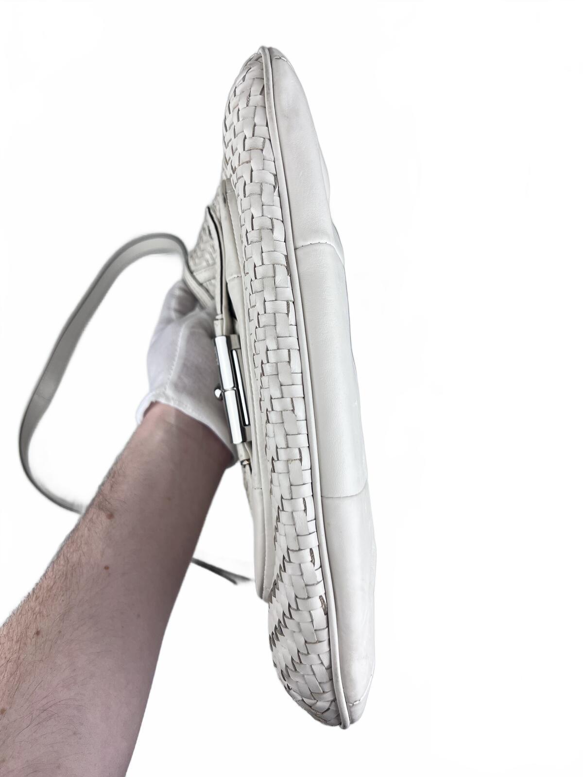 White Coach Kristin Woven Leather Hobo Shoulder Bag