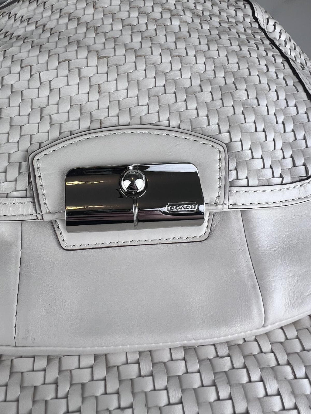 White Coach Kristin Woven Leather Hobo Shoulder Bag