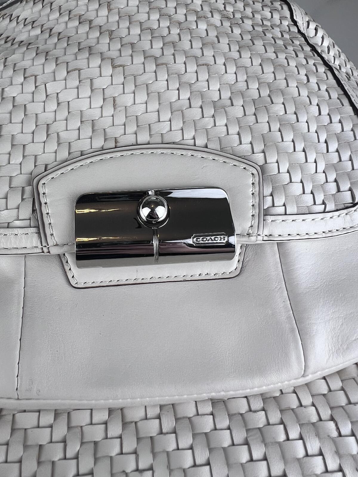 White Coach Kristin Woven Leather Hobo Shoulder Bag