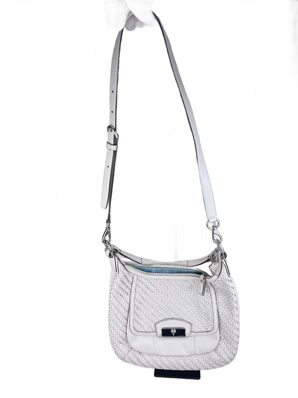 White Coach Kristin Woven Leather Hobo Shoulder Bag