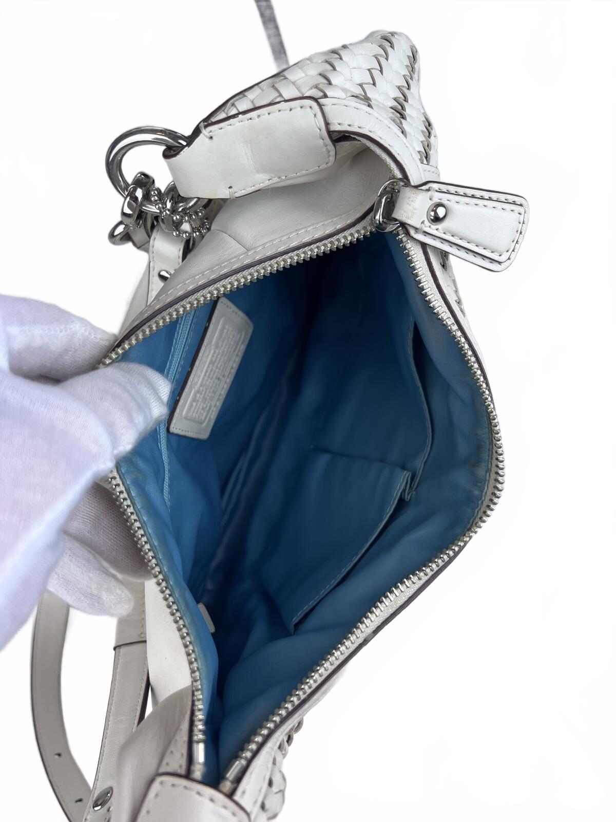White Coach Kristin Woven Leather Hobo Shoulder Bag