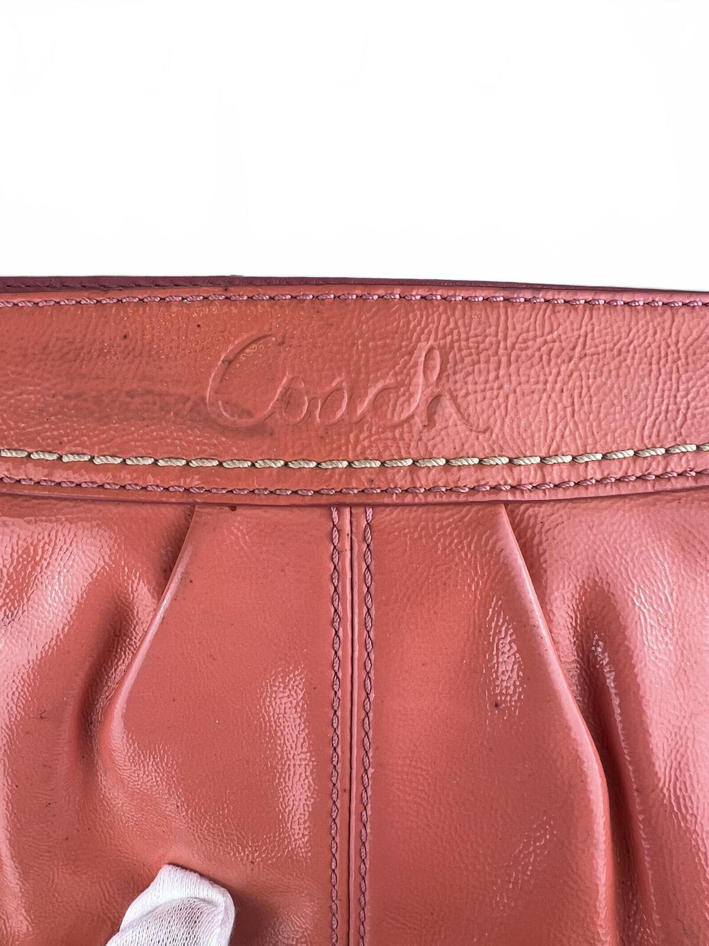 Pink Patent Leather Coach Soho Pleated Clutch Wristlet
