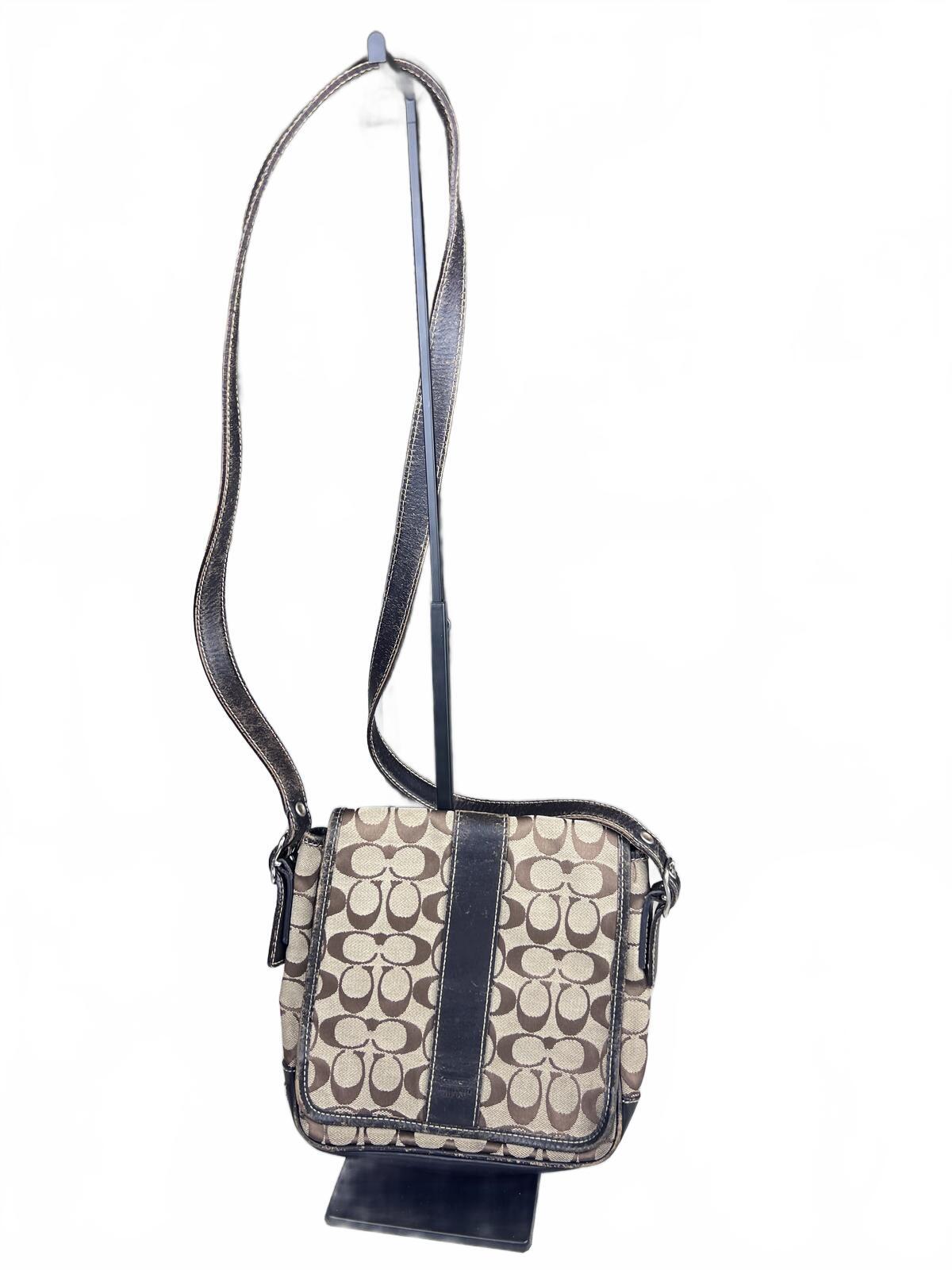 Black Leather Coach Signature Canvas Messenger Bag
