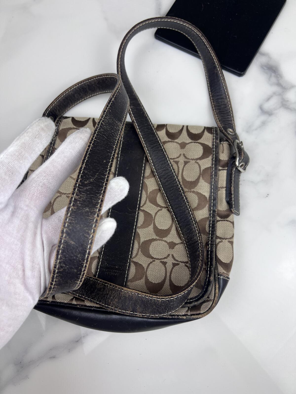 Black Leather Coach Signature Canvas Messenger Bag