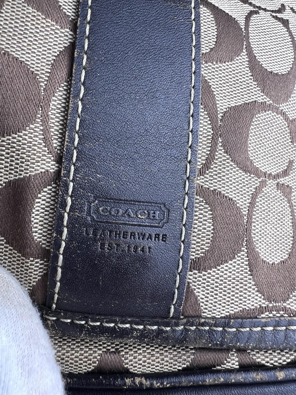 Black Leather Coach Signature Canvas Messenger Bag