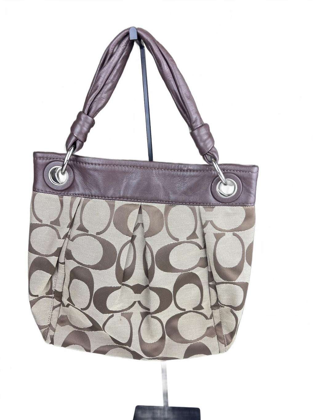 Brown Leather Coach Signature OP Art Hobo Shoulder Bag