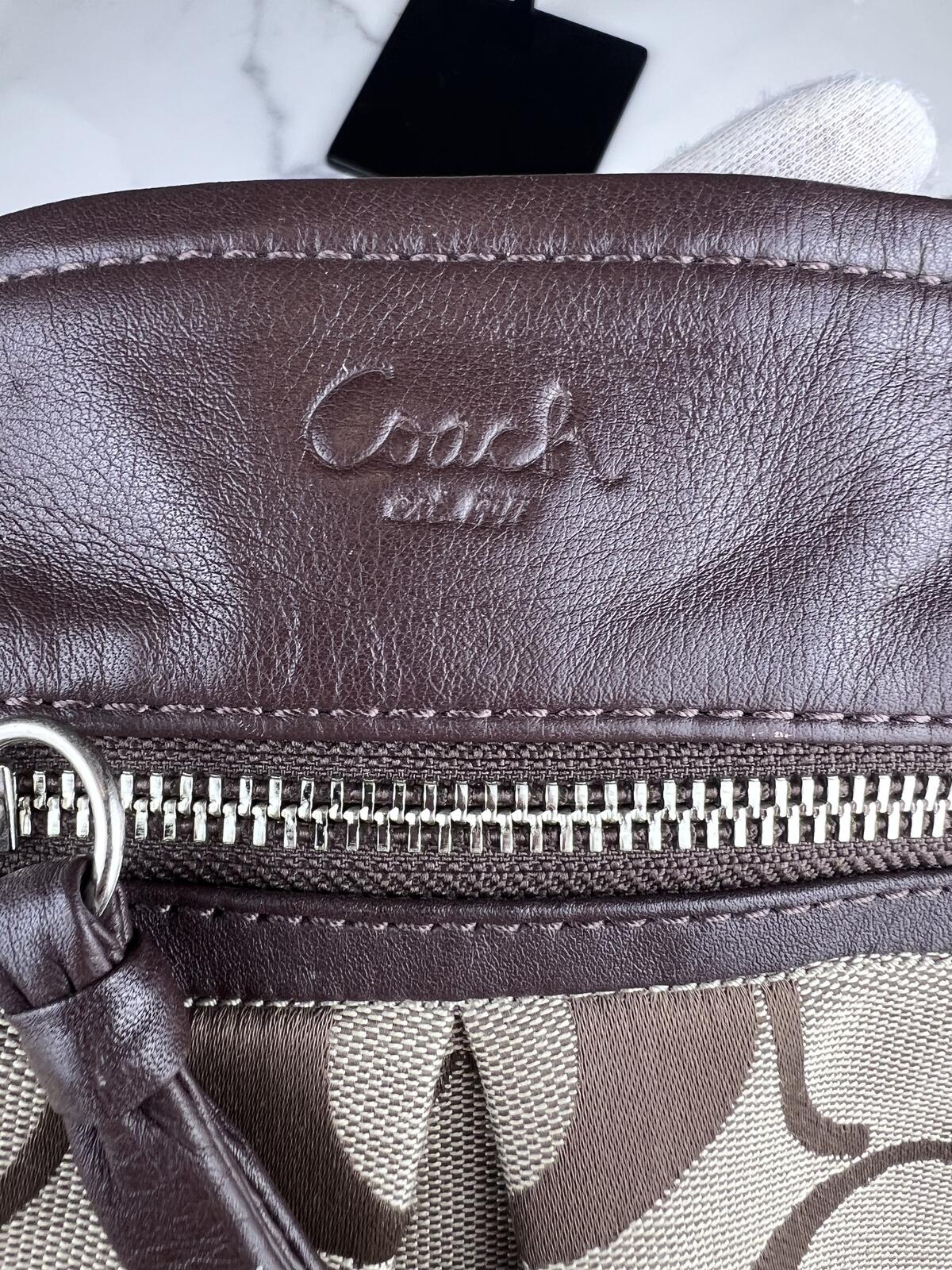Brown Leather Coach Signature OP Art Hobo Shoulder Bag