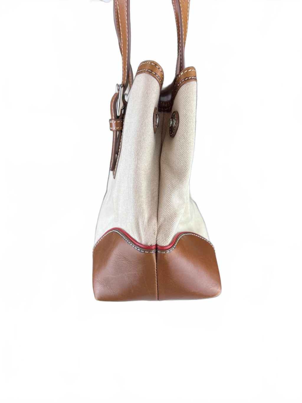 Coach Hampton Canvas Stripe Leather Tote Bag