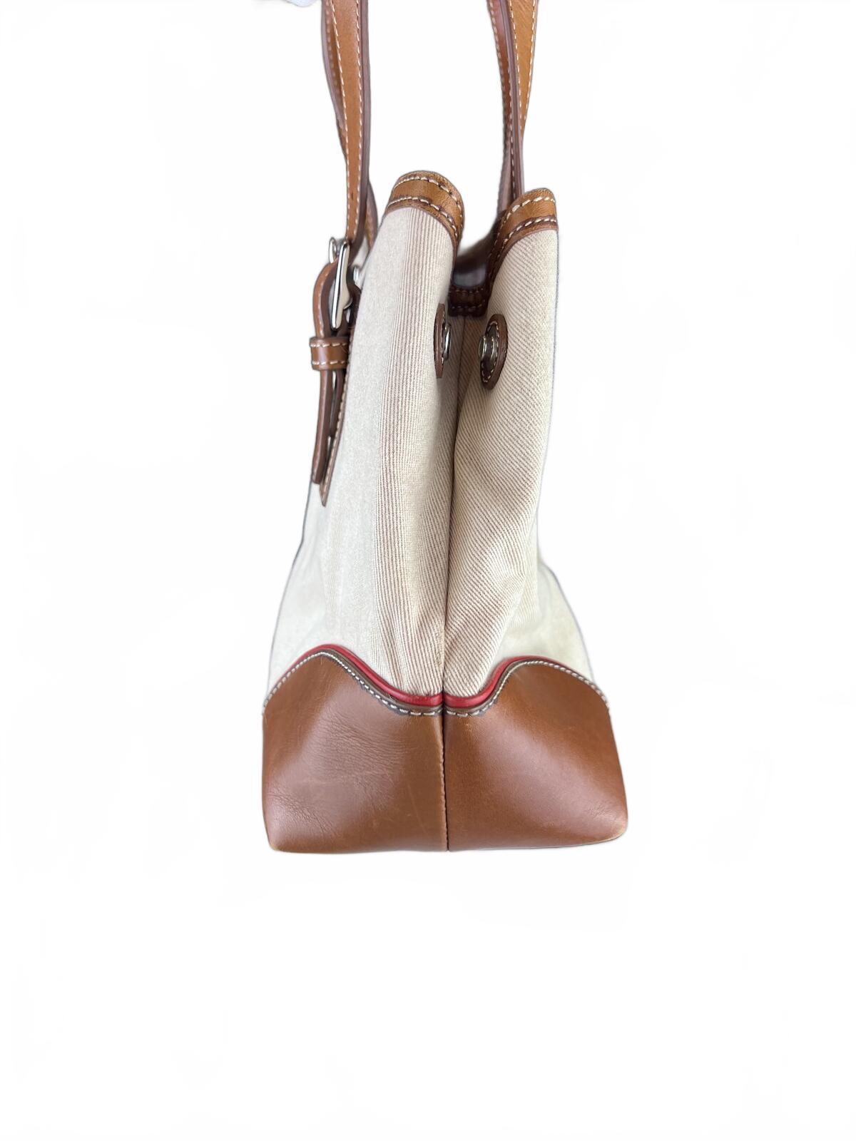 Coach Hampton Canvas Stripe Leather Tote Bag