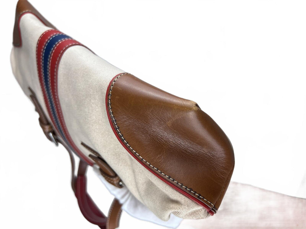 Coach Hampton Canvas Stripe Leather Tote Bag
