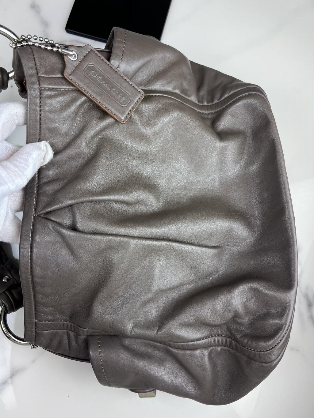 Coach Metallic Silver Leather Shoulder Bag