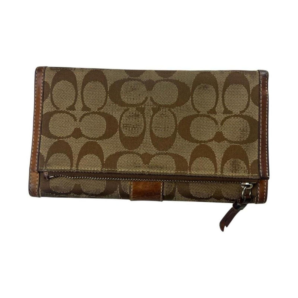Coach signature brown & tan canvas snap wallet