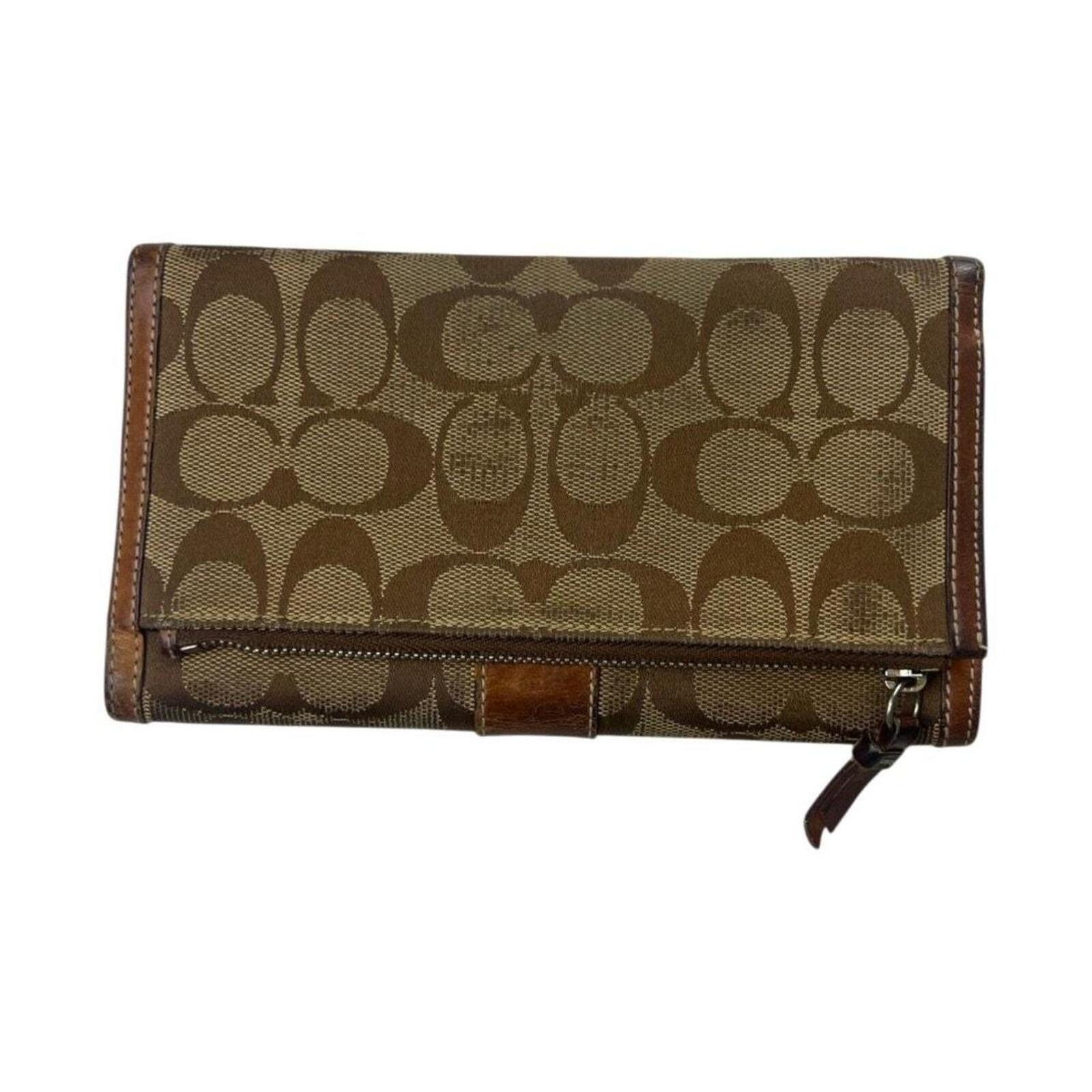 Coach signature brown & tan canvas snap wallet