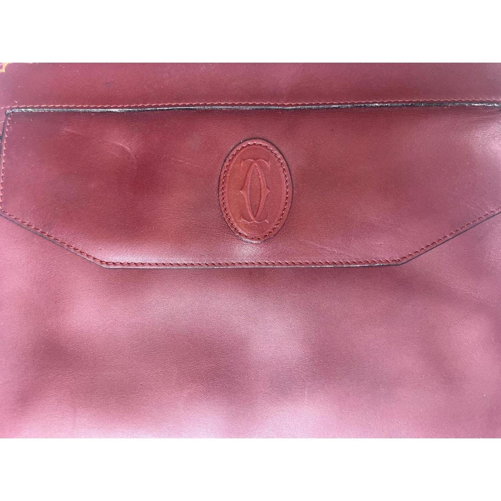 Must De Cartier Burgundy Leather Cutch Bag
