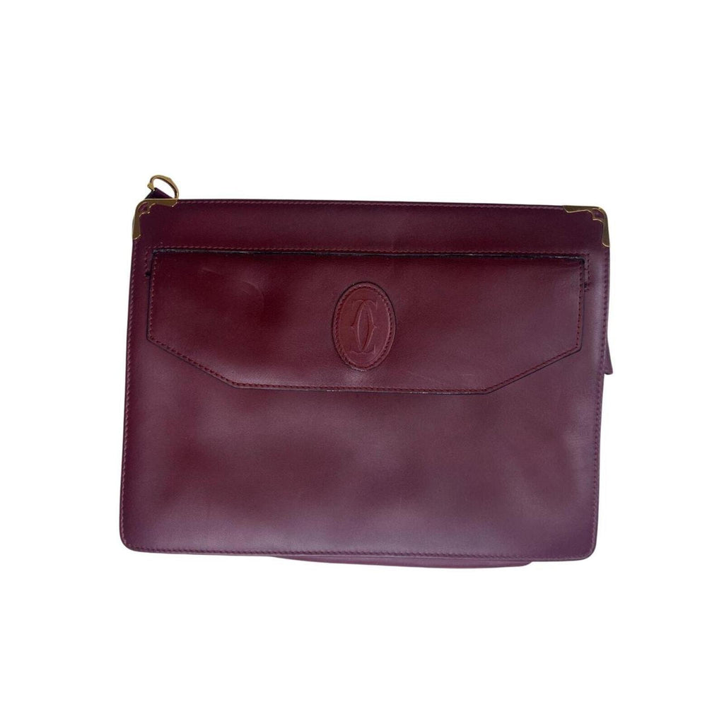 Must De Cartier Burgundy Leather Cutch Bag