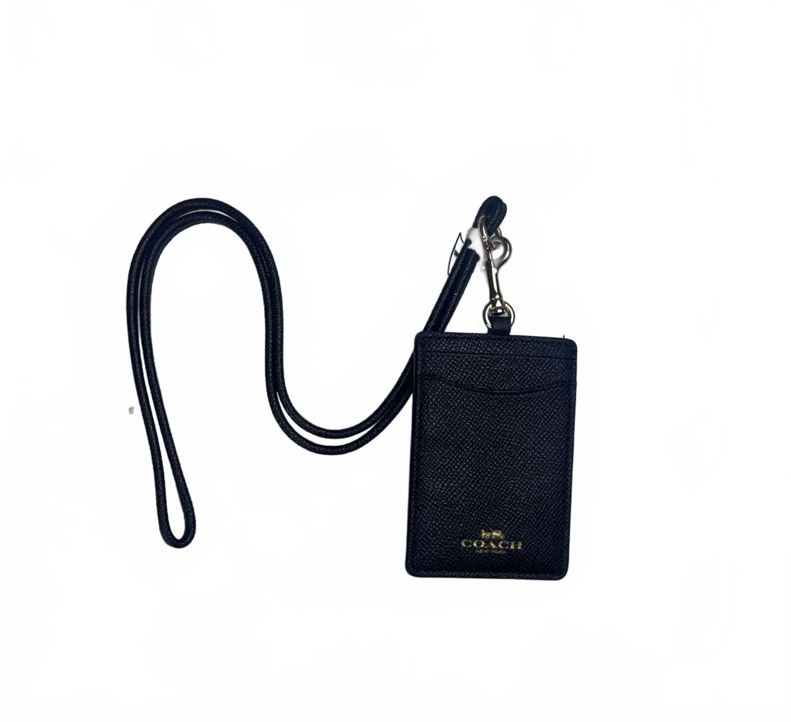 Coach ID Lanyard in Black Crossgrain Leather