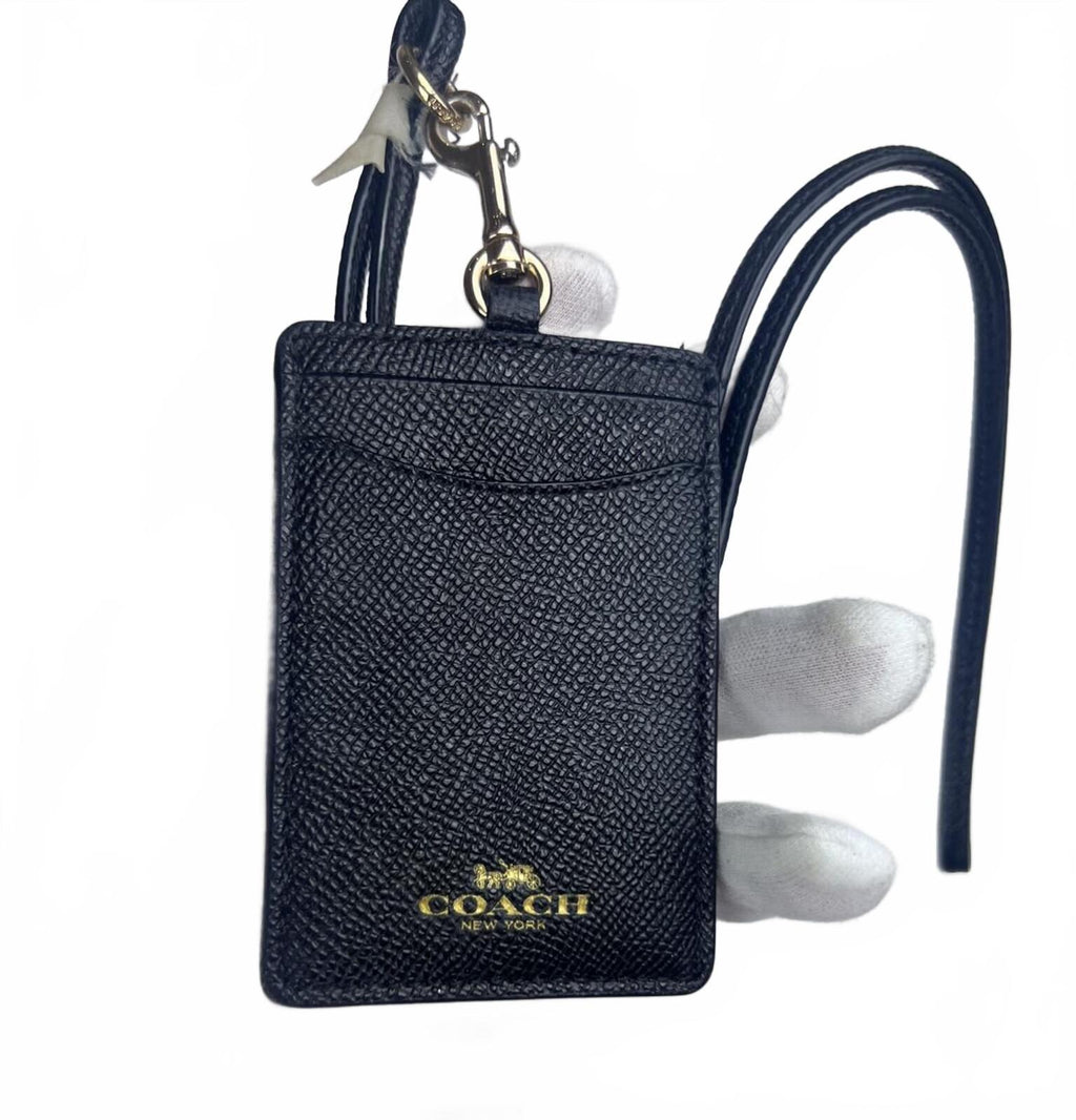 Coach ID Lanyard in Black Crossgrain Leather