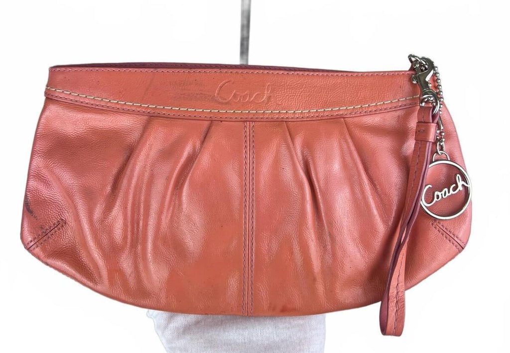 Pink Patent Leather Coach Soho Pleated Clutch Wristlet