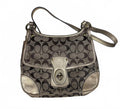 Coach Monogram Canvas Shouler Bag Gold Leather Trim